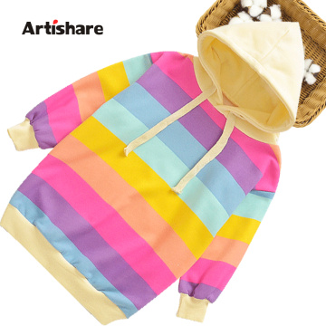 Girls Hoodies Sweatshirt Rainbow Color Children's Clothing Casual Kid's Hoodies Fashion Sweatshirt Rainbow Stripe Hoodies