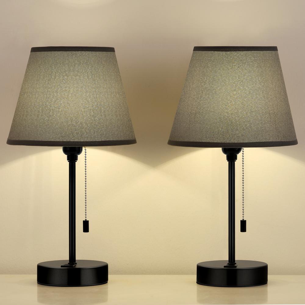 Set of 2 Black Small Nightstand Lamp