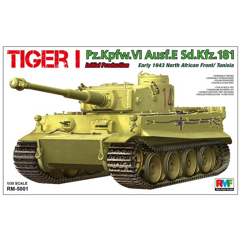 Rye Field Model RFM RM-5001 1/35 Tiger I Initial Production Early 1943 Tunisia - Scale model Kit