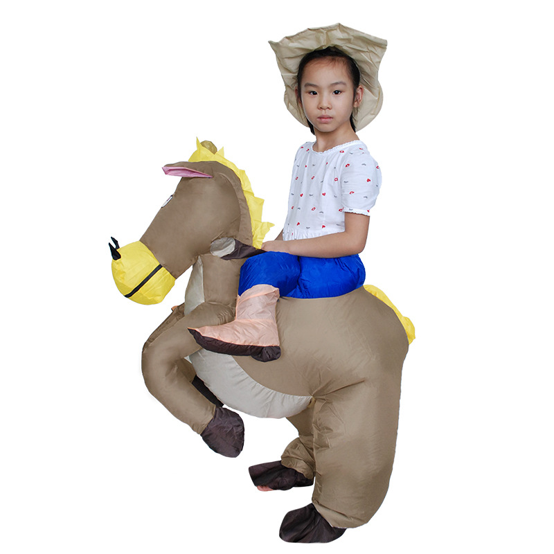 Children Cartoon Horse Inflatable Costumes Ride on Animals Toys Halloween Carnival Inflatable Clothing Cowboy Knight Costumes