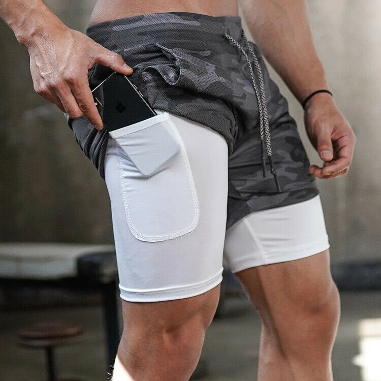 2020 Summer Mens Casual Shorts Gym Training Shorts Workout Sports Fitness Men Lined Running Shorts Drawstring Camo Shorts