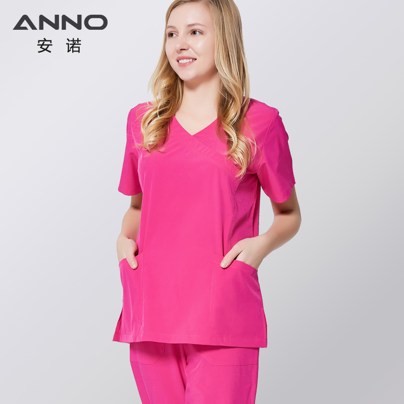ANNO Non-stick Hair Scrubs Set Elasticity Nurse Uniform Slim fit Nursing Dress Hospital Staff Cloths Veterinary Female Work Wear