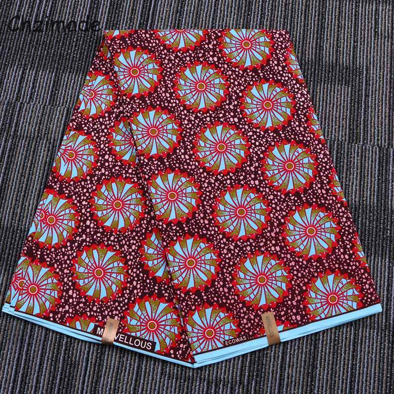 Chzimade 1Yard Red Color Circle Printed African Fabric 100% Polyester Ankara Tissue Sewing Fabric For Patchwork Home Decoration