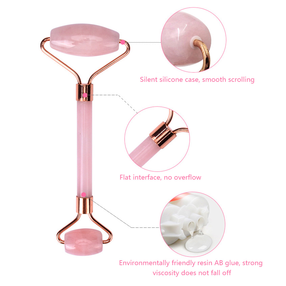 Face Massager Lifting Tool Rose Quartz Natural Jade Roller Slimming Facial Massage Roller Stone Skin Massage Beauty Care Set