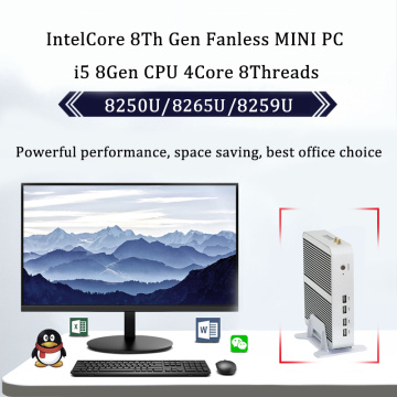 Newest Kaby Lake R 8Gen Fanless mini pc i5 8265u Intel UHD win10 Quad Core 8 Threads DDR4 2400 2666 NUC