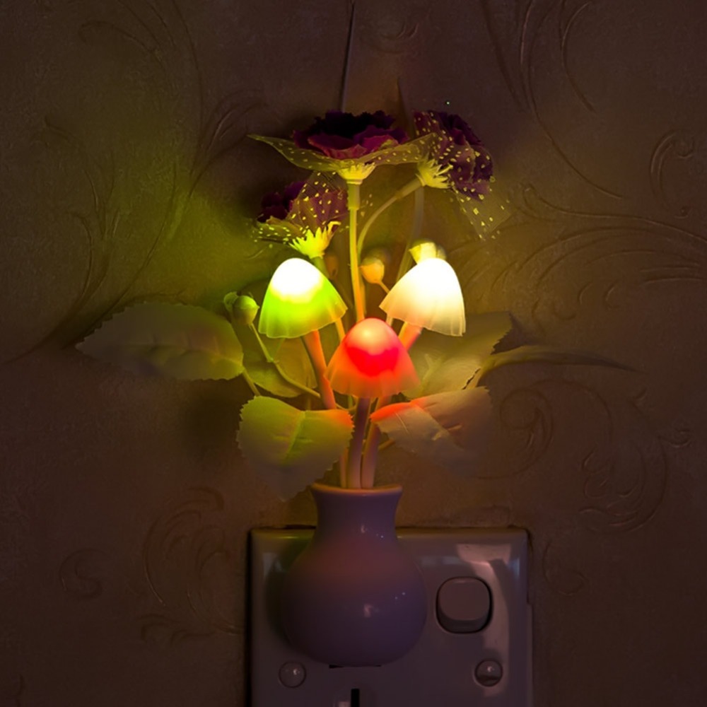 Dark automatic bright US plug LED Novelty light Mushroom Lilac Flower light sensor night lamp Home decoration Romantic light