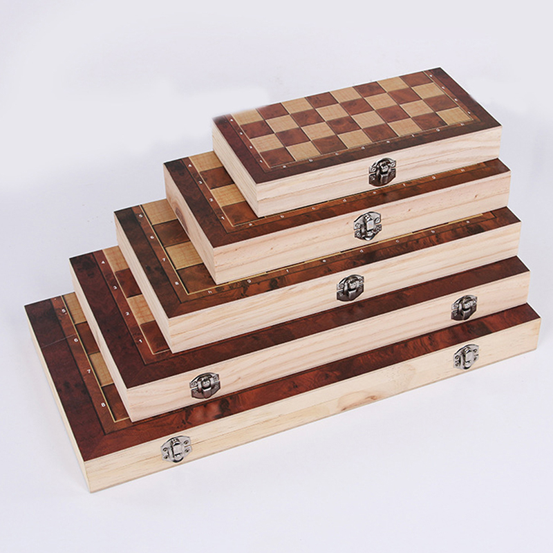 4 in 1 Foldable Wooden Chess Board Set Travel Games Chess Backgammon Checkers Toy Chessmen Entertainment Game Board Toys Gift