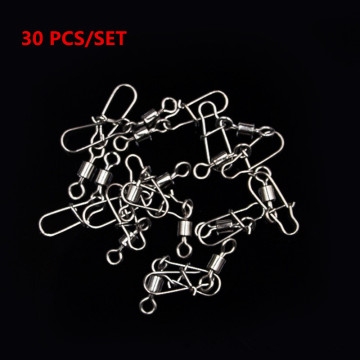 30PCS Fishing Connector Pin Bearing Rolling Swivel Stainless Steel with Snap Fishhook Lure Tackle Fishing Accessories