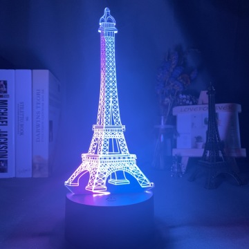 Double Color 3d Illusion Night Light Eiffel Tower for Home Decoration Nightlight Led Touch Sensor Hit Color Girl Night Lamp Gift