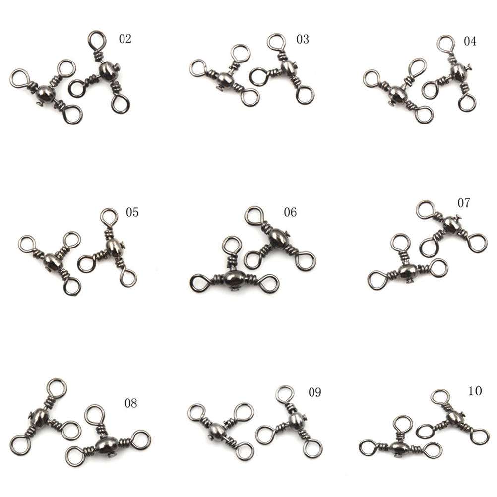 100pcs/lot 3 Way Solid Ring Fishing swivel Rolling swivels Brass Barrel Triple Swivels Bearing Connector Fishing Accessories