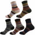 5Pairs/Set Men Socks Winter Warm Thicken Wool Men Boys Socks Ethnic Style Small Grid Casual Sports Socks Clothing Accessories