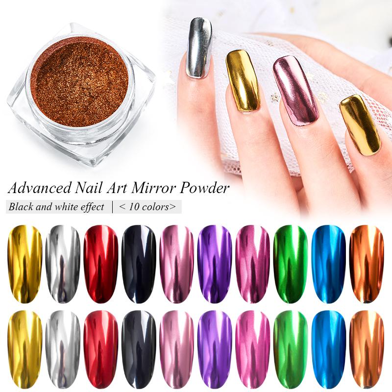 10PCS/Set Super Shine Nail Glitters Mirror Titanium Powder Rose Gold Silver Metallic Manicure Nail Art Chrome Dust Decoration
