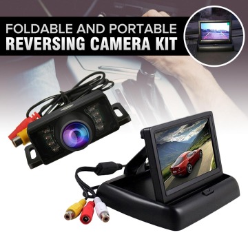 Car Foldable 4.3 Monitor Wireless IR Rearview Parking Reversing Camera Kit 120 Degree Angle Rear View Camera