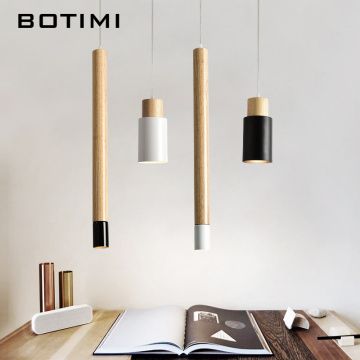 BOTIMI Nordic Long Tube Wooden With Metal Pendant Lights Nordic Bar Counter Hanging Lamp Indoor Kitchen Lighting Fixtures