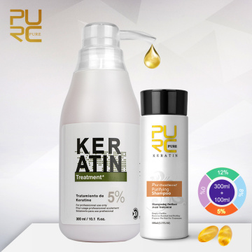 PURC 5% Keratin hair straightening hot sale hair care products 300ml keratin and 100ml purifying shampoo set free shipping