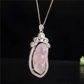 Chinese Natural Jade Chalcedony Hand-carved Kidney Bean Jade Pendant Fashion Jewelry S925 Silver Inlaid Necklace for Men Women