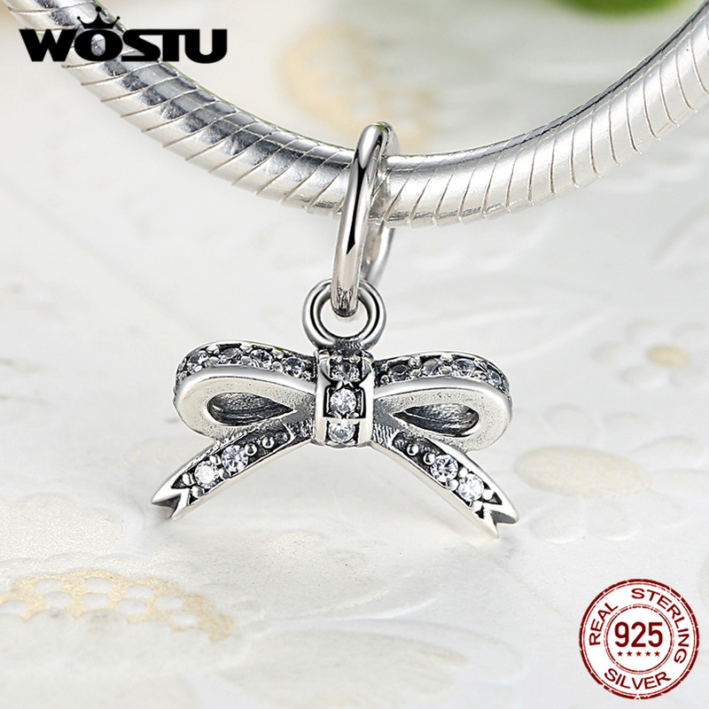 WOSTU Authentic Real 100% 925 Sterling Silver Sparkling Bow Knot Jewelry Sets Original Women Wedding Jewelry XCS022