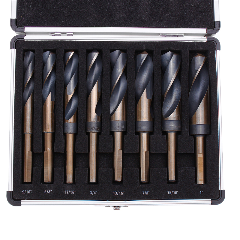 High Quatity 8pcs 1/2 Inch Shank HSS 4241 Cobalt Twist Drill Bit Set 9/16 to 1 Inch Twist Drill for Wood Metal