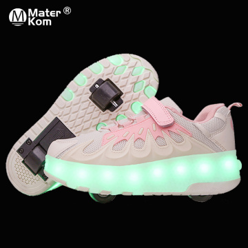 Size 28-40 Boys USB Charged Luminous Roller Skate Shoes LED Wheels Sneakers for Children Girls Double Wheels Glowing Shoes