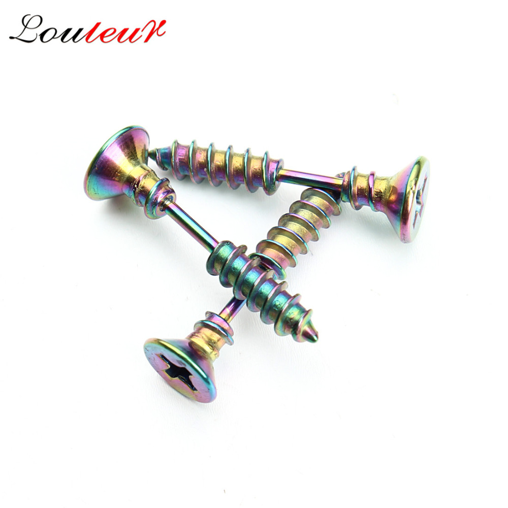 LOULEUR 1Pair Punk Fashion Gold Color Stainless Steel Nail Screw Stud Earring for Women Men Helix Ear Body Piercing Jewelry