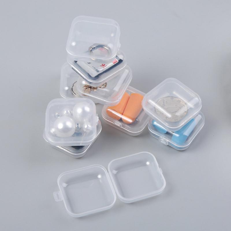 10 Pcs Mini Transparent Flip Jewelry Box Organizer Square Small Storage Box Medicine Storage Box Small Gift Jewelry Box