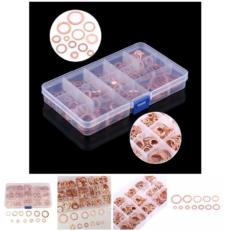 280Pcs/Set Seal Assortment Set Copper Washer Gasket Nut Oil Copper Rings Discs MAL999