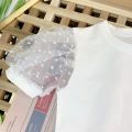 Fashion Summer Baby Girl Cotton T-Shirt Puff Sleeve Toddler Girl Pincess Lace Shirt Short Sleeve Round Neck Tee Top Solid Blouse