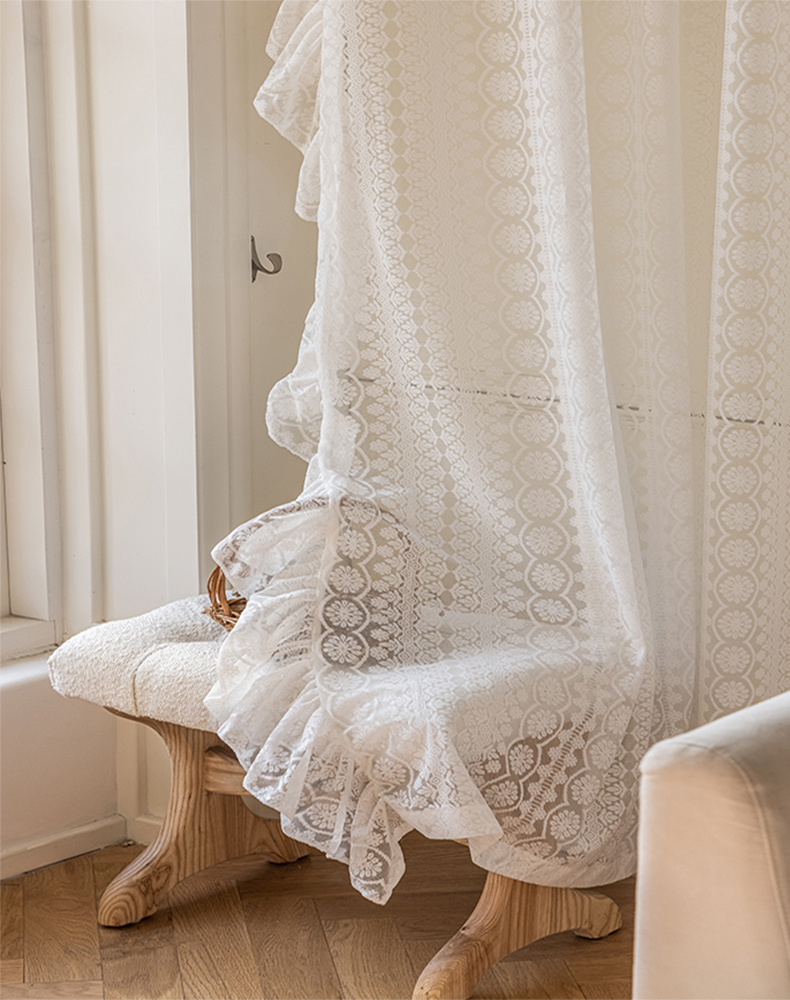 White Beaded Lace Tulle Curtain Sheer 