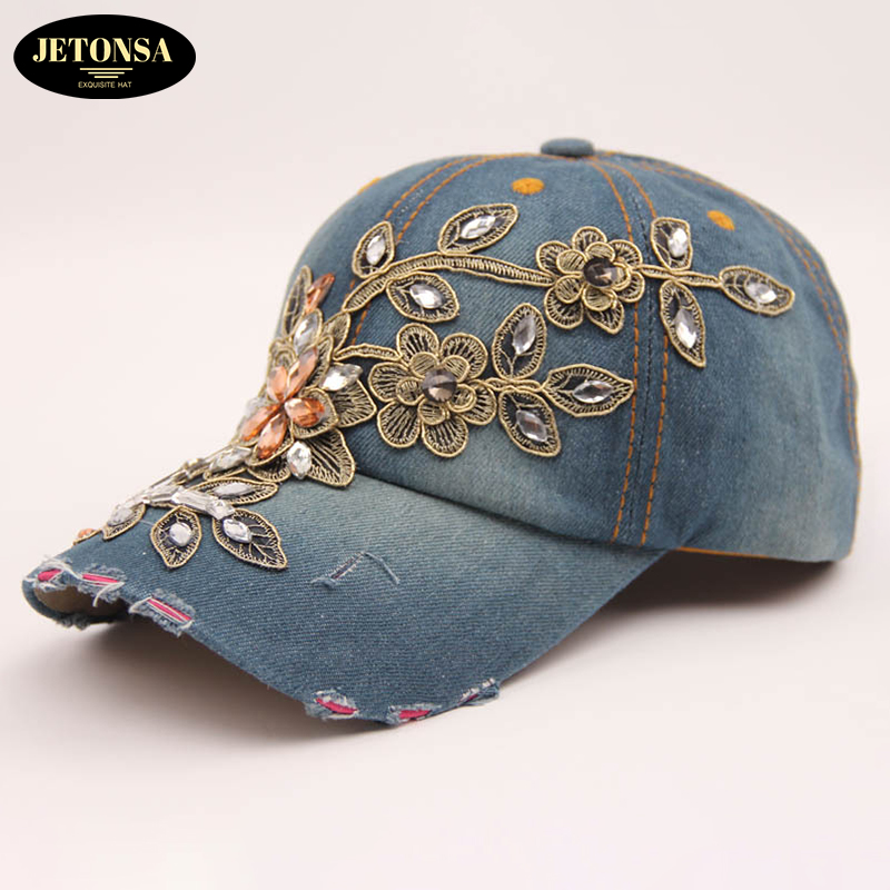 Handmade diamond-encrusted golden silk flower decoration modeling cowboy baseball hat European and American fashion women summer