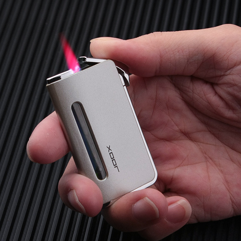 Bussiness Torch Lighter Ultra Thin Turbo Free Fire Jet Butane Cigar Lighter 1300 C Windproof Pipe Lighter Gas Window