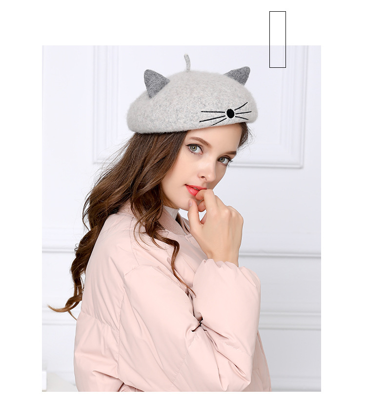 VISROVER 2019 new woman wool winter beret female cute cat wool cap autumn winter hat solid top quality Women Boina wholesales