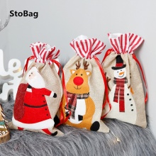 StoBag 18*30CM Cotton Storage Bags New Year Party DIY Christmas Gift Packaging Supplies Santa Claus Pattern Candy Biscuit