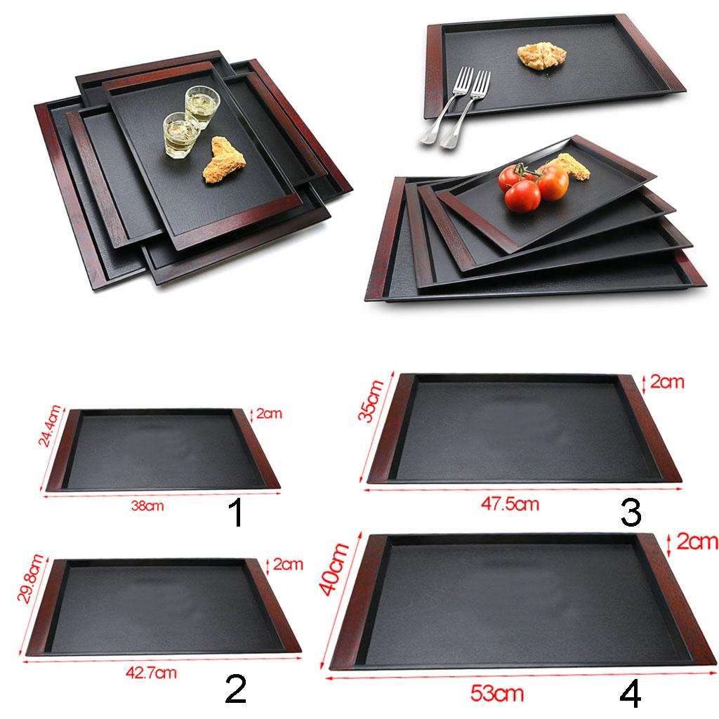 Plastic Fast Food Tray Restaurant Serving Trays For Tea Cake Kitchen Bar Dinnerware European Hotel Long Plate Black