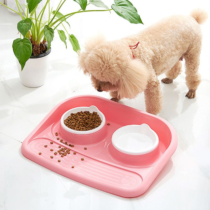 Double Dog Bowl Splash-proof Pet Food Water Feeder for Puppy Cats Pet Supplies Feeding Accessories