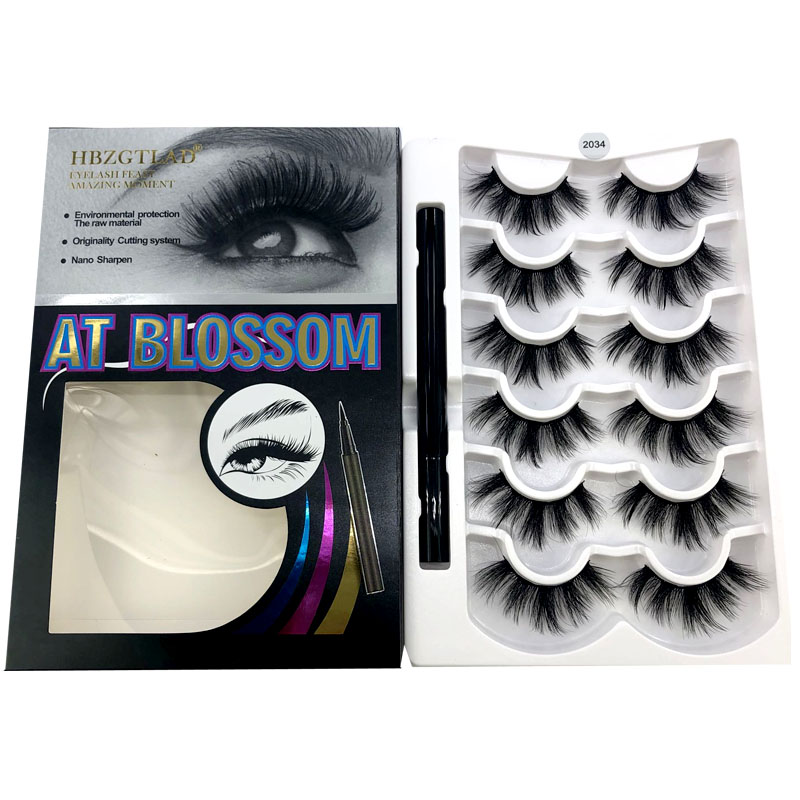 New 6 Pairs Eyelashes No glu Self-priming Bushy Cross Fluffy Natural Long Magnetic False Eyelashes Makeup Eyeliner Lashes Set