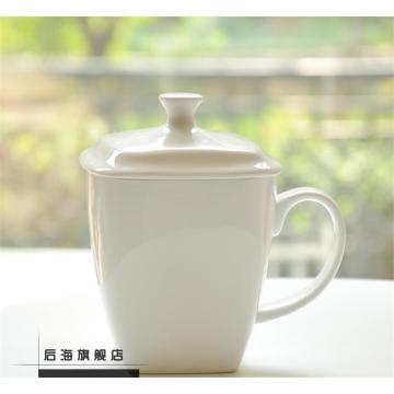 500ML, Bone china tumbler, pure white ceramic wake up cup with lid, coffee mug, thermo mug for office, porcelain drinkware
