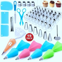 72pcs Cake Decorating Supplies Tool Sets Icing Tips Pastry Bags Icing Smoother Piping Nozzles Coupler DIY Baking Pastry Tools