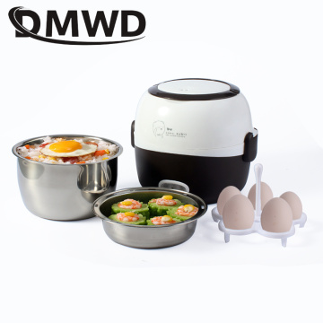 DMWD MINI Rice Cooker Thermal Heating Electric Lunch Box 2 Layers Portable Food Steamer Cooking Container Meal Lunchbox Warmer