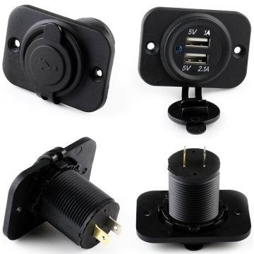3.1Amp Dual USB Fast Charger Socket Waterproof Power Outlet with 5V 1A & 5V 2.1A USB Ports for Car Boat Marine Motorcycle