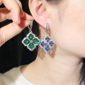 CWWZircons Dark Blue Cubic Zirconia Crystal Big Dangle Drop Lucky Flower Leaf Earring Necklace Ring Women Chic Jewelry Sets T328