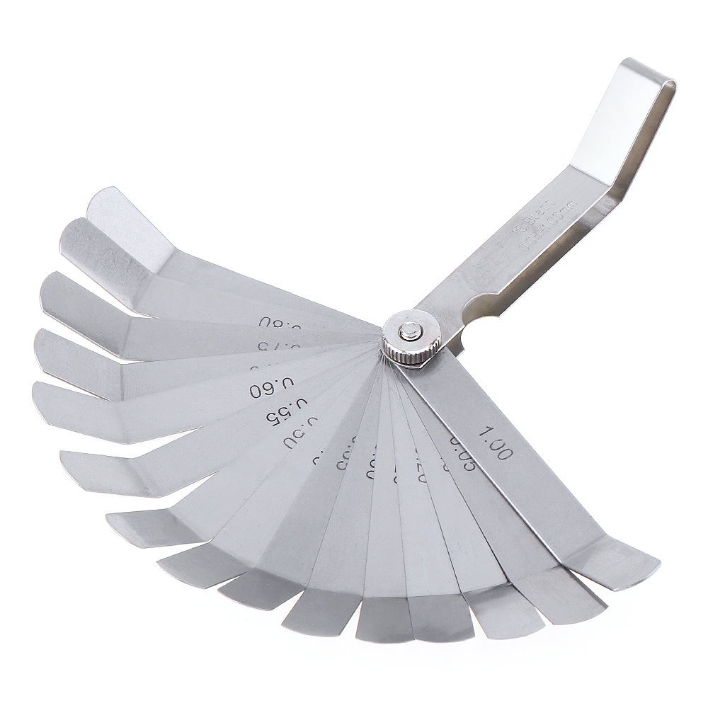 100A16 0.05-1mm Thickness Curved Steel Gapped Metric Filler Feeler Gauge Tool with 16pcs Blades for Woodworking Measurement