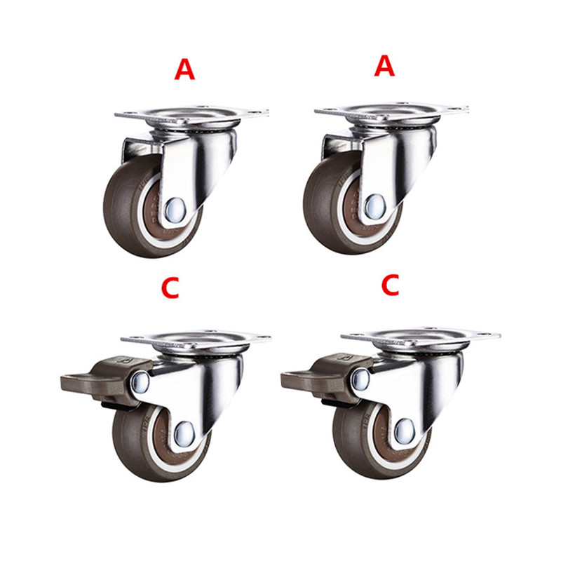 4pcs 1.5 inch TPE 8*20mm ultra quiet rubber cabinet furniture casters brake wheel with screw