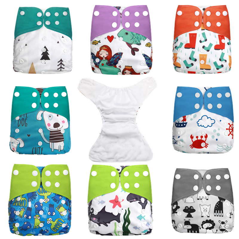 4pcs/Set Babies Baby Diapers Washable Eco-Friendly Cloth Diaper Washable &Reusable Baby Nappy New Print Adjustable
