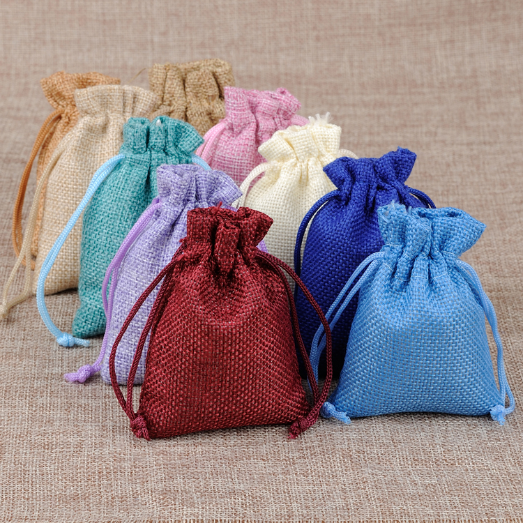 50Pcs/lot Fashion Drawstring Burlap bag Jute Gift Bags with Jewelry Packaging Wedding Bags with Candy Bag Can Custom Logo