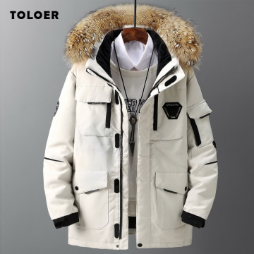 Winter New Style Mens Jacket Casual Cotton-padded Thick Warm Men Coat Fur Collar Hooded Male Outerwear Trendy Parka Coat 2020