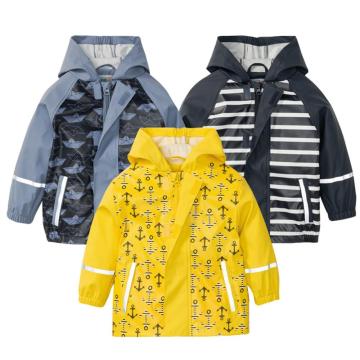 Boys Waterpoof Rain Jacket Spring and Autumn Girls Jacket Children Rain Coats Kids PU Hooded Outerwear Cartoon Child Clothes