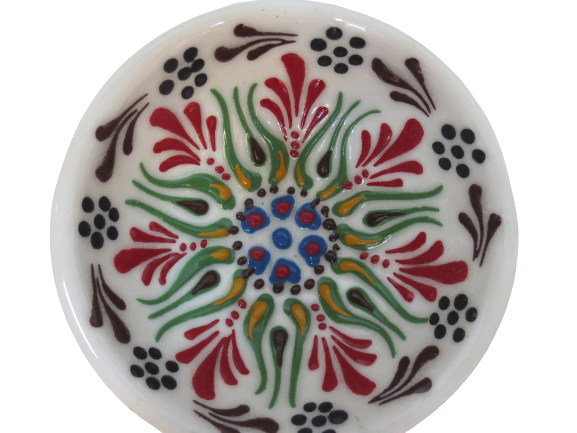 Hand Made Tile Patterned Kaolin Clay Quartz Limestone Bowl 8cm White and Mix Colored Old Turkish Pattern Healty Gift