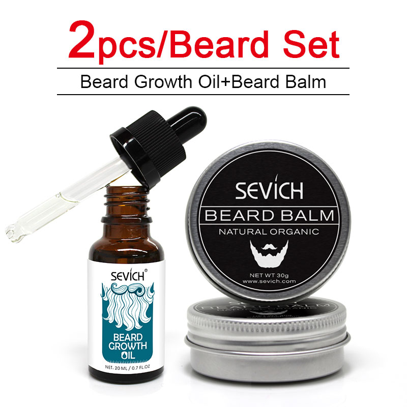 Sevich 2 pcs Beard Care Sets Natural Beard Growth Oil + Beard Balm For beard Smooth Styling Avoid Beard Hair Loss Products