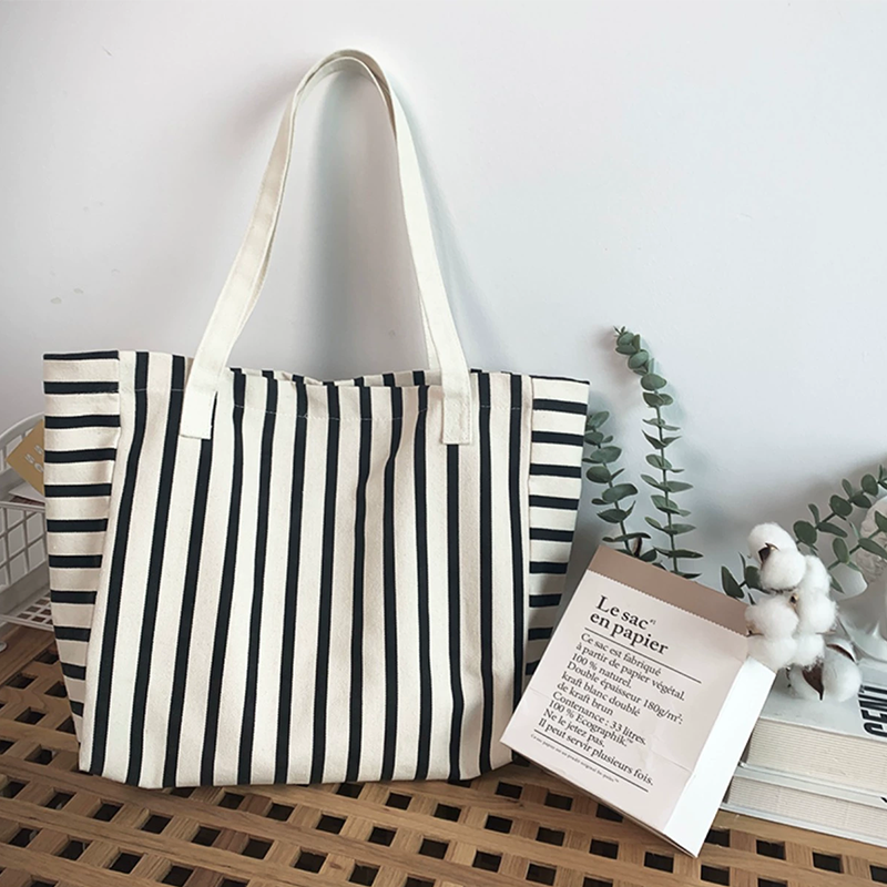 Simple striped large capacity canvas bag