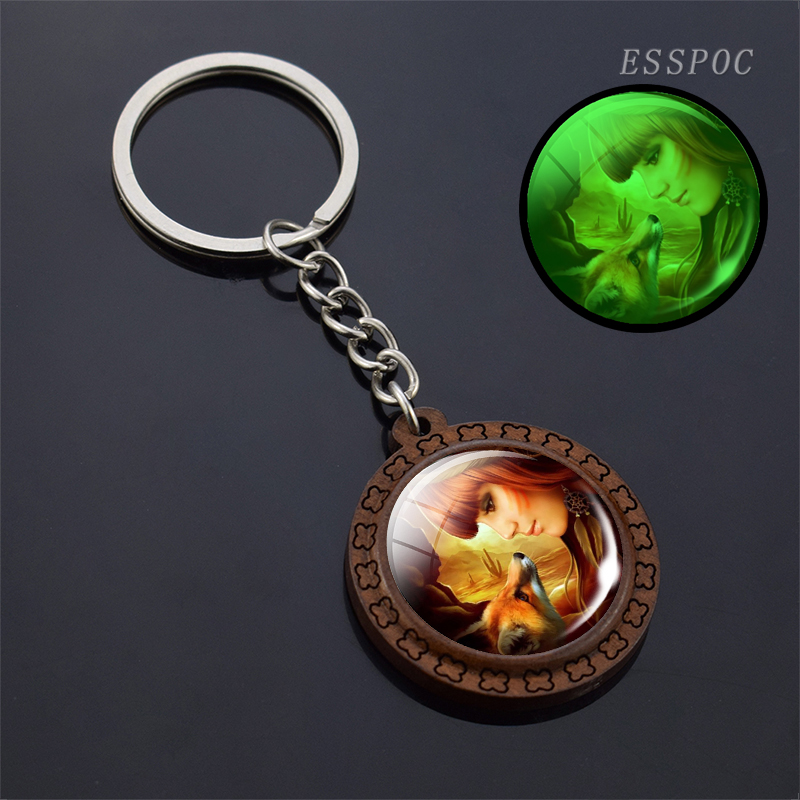 Glow in the Night Luminous Wooden Keychain Keyrings Bohemia Long Chains Key Chain Handmade Pattern Jewelry Accessories Wholesale